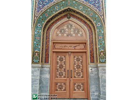 درب چوبی سنتی ورودی مسجد،نمازخانه واماکن مذهبی گره چینی