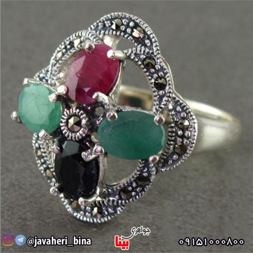 انگشتر چند جواهر یاقوت و زمرد درجه یک
